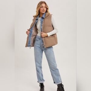 Mushroom Denim Layered Puffer Vest